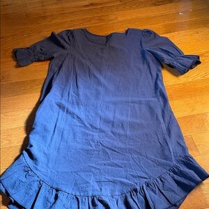 Navy Ruffle Hem Short Sleeve Dress